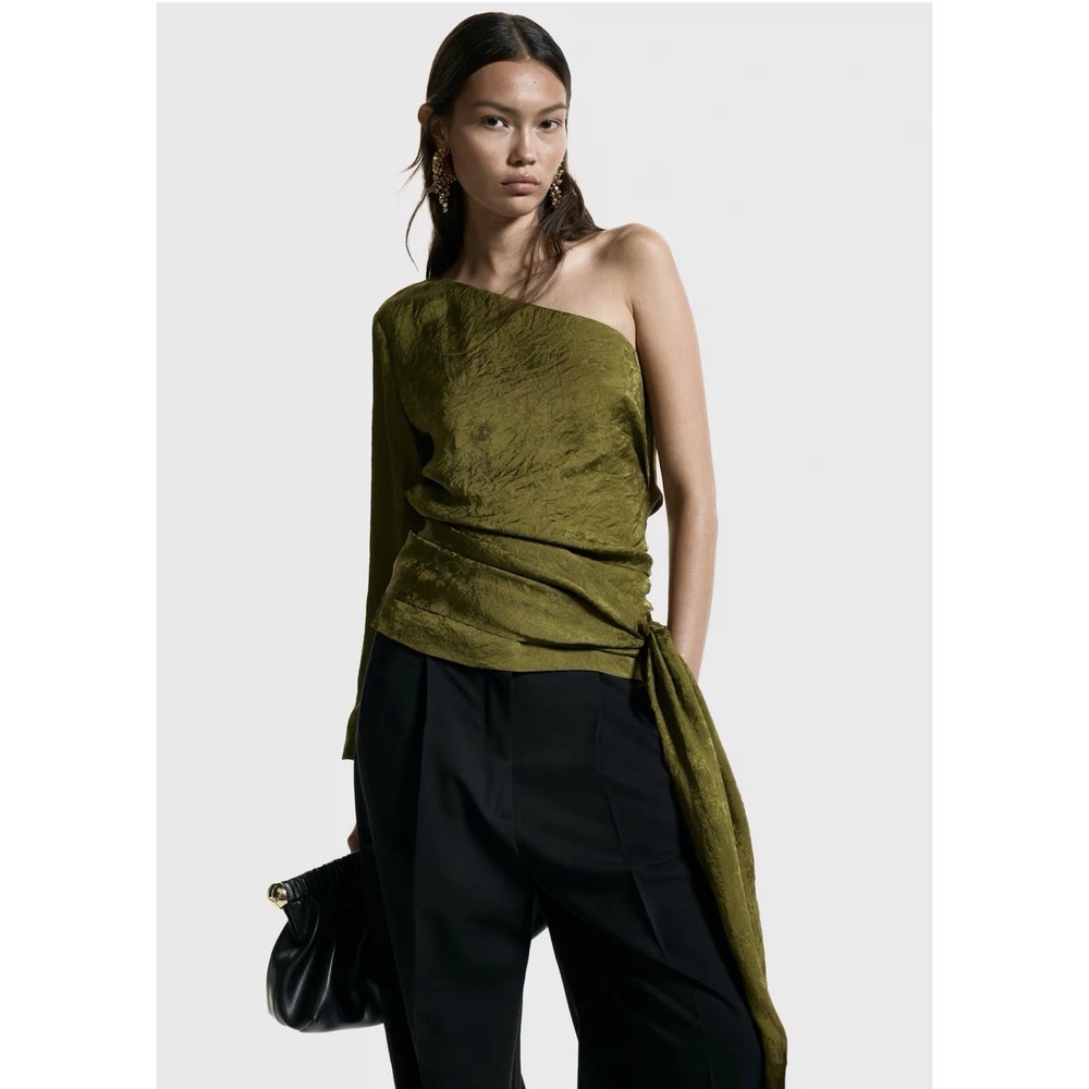 H&M PREMIUM JACQUARD-WEAVE ONE-SHOULDER BLOUSE